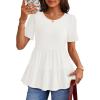 MEROKEETY Women’s 2026 Summer Spring Tunic Babydoll Tops Short Sleeve Waffle Knit Shirts Casual Loose Peplum Blouses(White)