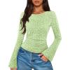 MEROKEETY Women’s Bell Long Sleeve Shirts 2025 Fall Floral Going Out Tops Slim Fit Y2k Clothes Outifts(Green)