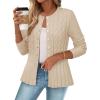 MEROKEETY Women’s Cable Knit Peplum Cardigan Sweaters 2026 Trendy Fall Open Front Button Down Soft Knitted Coat(Apricot)