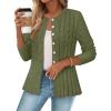 MEROKEETY Women’s Cable Knit Peplum Cardigan Sweaters 2026 Trendy Fall Open Front Button Down Soft Knitted Coat(Army Green)