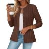 MEROKEETY Women’s Cable Knit Peplum Cardigan Sweaters 2026 Trendy Fall Open Front Button Down Soft Knitted Coat(Brown)