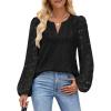 MEROKEETY Women’s Eyelet Long Sleeve Shirts Tops Dressy Casual Fall Trendy Flower Lace Boho Crochet Blouses(Black)