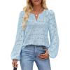 MEROKEETY Women’s Eyelet Long Sleeve Shirts Tops Dressy Casual Fall Trendy Flower Lace Boho Crochet Blouses(Blue)