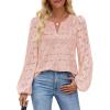 MEROKEETY Women’s Eyelet Long Sleeve Shirts Tops Dressy Casual Fall Trendy Flower Lace Boho Crochet Blouses(Pink)