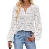 MEROKEETY Women’s Eyelet Long Sleeve Shirts Tops Dressy Casual Fall Trendy Flower Lace Boho Crochet Blouses(White)