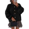 MEROKEETY Women’s Fall 2026 Chunky Cardigan Sweaters Trendy Ruffle Button Down Long Sleeve Casual Knit Coat Winter Clothes(Black)