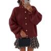 MEROKEETY Women’s Fall 2026 Chunky Cardigan Sweaters Trendy Ruffle Button Down Long Sleeve Casual Knit Coat Winter Clothes(Burgundy)