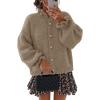MEROKEETY Women’s Fall 2026 Chunky Cardigan Sweaters Trendy Ruffle Button Down Long Sleeve Casual Knit Coat Winter Clothes(Camel)
