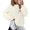 MEROKEETY Women’s Fall Cable Knit Sweater 2025 Fashion Warm Crew Neck Lantern Sleeve Chunky Winter Pullover Tops(White)