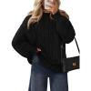 MEROKEETY Womens Fall Cable Knit Sweaters 2025 Long Lantern Sleeve Crewneck Chunky Loose Pullover Tops Winter Clothes(Black)