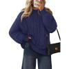 MEROKEETY Womens Fall Cable Knit Sweaters 2025 Long Lantern Sleeve Crewneck Chunky Loose Pullover Tops Winter Clothes(Navy)