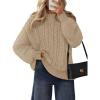 MEROKEETY Womens Fall Cable Knit Sweaters 2025 Long Lantern Sleeve Crewneck Chunky Loose Pullover Tops Winter Clothes(Sand)