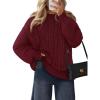 MEROKEETY Womens Fall Cable Knit Sweaters 2025 Long Lantern Sleeve Crewneck Chunky Loose Pullover Tops Winter Clothes(Wine Red)