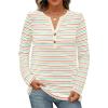 MEROKEETY Women’s Fall Long Sleeve Striped Henley Tops V Neck Dressy Casual Loose Shirt 2025 Trendy Blouse(Green Red)