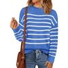 MEROKEETY Women’s Fall Long Sleeve Striped Pullover Sweaters 2025 Trendy Turtleneck Casual Knit Tops(Blue)