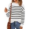MEROKEETY Women’s Fall Long Sleeve Striped Pullover Sweaters 2025 Trendy Turtleneck Casual Knit Tops(White)