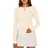 MEROKEETY Women’s Fall Long Sleeve Sweater Tops 2025 Boat Neck Ribbed Asymmetric Lightweight Knit Shirts(Beige)