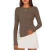 MEROKEETY Women’s Fall Long Sleeve Sweater Tops 2025 Boat Neck Ribbed Asymmetric Lightweight Knit Shirts(Coffee)