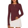 MEROKEETY Women’s Fall Long Sleeve Sweater Tops 2025 Boat Neck Ribbed Asymmetric Lightweight Knit Shirts(Wine)