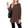 MEROKEETY Women’s Fall Winter Oversized Pullover Sweater Spring Casual Loose Crew Neck Long Sleeve Side Split Jumper Tops(Coffee)