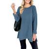 MEROKEETY Women’s Fall Winter Oversized Pullover Sweater Spring Casual Loose Crew Neck Long Sleeve Side Split Jumper Tops(Dusty Blue)