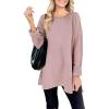 MEROKEETY Women’s Fall Winter Oversized Pullover Sweater Spring Casual Loose Crew Neck Long Sleeve Side Split Jumper Tops(Pink)