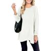 MEROKEETY Women’s Fall Winter Oversized Pullover Sweater Spring Casual Loose Crew Neck Long Sleeve Side Split Jumper Tops(White)