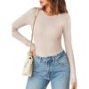 MEROKEETY Women’s Long Sleeve Ribbed Bodysuits Crew Neck Slim Body Suits 2026 Knit Sweater Tops(Almond)