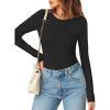 MEROKEETY Women’s Long Sleeve Ribbed Bodysuits Crew Neck Slim Body Suits 2026 Knit Sweater Tops(Black)