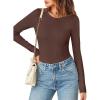 MEROKEETY Women’s Long Sleeve Ribbed Bodysuits Crew Neck Slim Body Suits 2026 Knit Sweater Tops(Coffee)