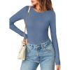MEROKEETY Women’s Long Sleeve Ribbed Bodysuits Crew Neck Slim Body Suits 2026 Knit Sweater Tops(Dustyblue)