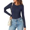 MEROKEETY Women’s Long Sleeve Ribbed Bodysuits Crew Neck Slim Body Suits 2026 Knit Sweater Tops(Navy)