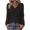 MEROKEETY Womens Long Sleeve Tops 2025 Trendy Fall Winter V Neck Ribbed Sweaters Casual Shirts Blouses(Black)