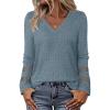 MEROKEETY Womens Long Sleeve Tops 2025 Trendy Fall Winter V Neck Ribbed Sweaters Casual Shirts Blouses(Dustyblue)