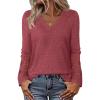 MEROKEETY Womens Long Sleeve Tops 2025 Trendy Fall Winter V Neck Ribbed Sweaters Casual Shirts Blouses(Red)