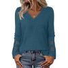 MEROKEETY Womens Long Sleeve Tops 2025 Trendy Fall Winter V Neck Ribbed Sweaters Casual Shirts Blouses(Teal)