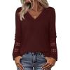 MEROKEETY Womens Long Sleeve Tops 2025 Trendy Fall Winter V Neck Ribbed Sweaters Casual Shirts Blouses(Wine)