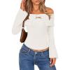 MEROKEETY Women’s Off Shoulder Sweater 2025 Fall Cute Bell Long Sleeve Ribbed Knit Winter Pullover Knit Outfits(White)