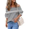 MEROKEETY Women’s Off Shoulder Sweater 2025 Fall Winter Fashion Oversized Ribbed Knit Striped Pullover Tops(Grey)