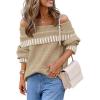 MEROKEETY Women’s Off Shoulder Sweater 2025 Fall Winter Fashion Oversized Ribbed Knit Striped Pullover Tops(Khaki)