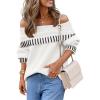 MEROKEETY Women’s Off Shoulder Sweater 2025 Fall Winter Fashion Oversized Ribbed Knit Striped Pullover Tops(White)