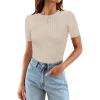 MEROKEETY Women’s Short Sleeve Crewneck Bodysuits Summer Ribbed Knit Tops Slim Fit Body Suit(Almond)