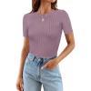 MEROKEETY Women’s Short Sleeve Crewneck Bodysuits Summer Ribbed Knit Tops Slim Fit Body Suit(Taro)