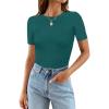 MEROKEETY Women’s Short Sleeve Crewneck Bodysuits Summer Ribbed Knit Tops Slim Fit Body Suit(Teal)