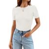 MEROKEETY Women’s Short Sleeve Crewneck Bodysuits Summer Ribbed Knit Tops Slim Fit Body Suit(White)