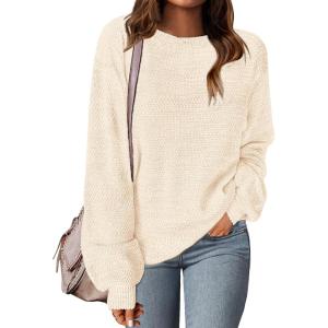 MEROKEETY Sweaters for Women Fall Winter 2026 Oversized Pullover Spring Crew Neck Long Sleeve Heathered Knit Tops(Apricot)