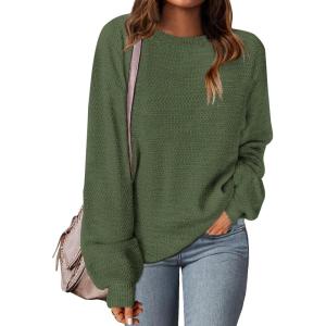 MEROKEETY Sweaters for Women Fall Winter 2026 Oversized Pullover Spring Crew Neck Long Sleeve Heathered Knit Tops(Army Green)