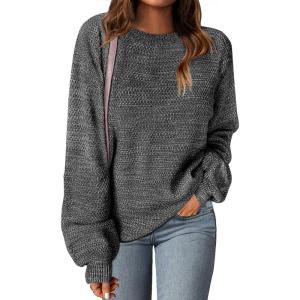 MEROKEETY Sweaters for Women Fall Winter 2026 Oversized Pullover Spring Crew Neck Long Sleeve Heathered Knit Tops(Black)