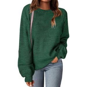 MEROKEETY Sweaters for Women Fall Winter 2026 Oversized Pullover Spring Crew Neck Long Sleeve Heathered Knit Tops(Dark Green)
