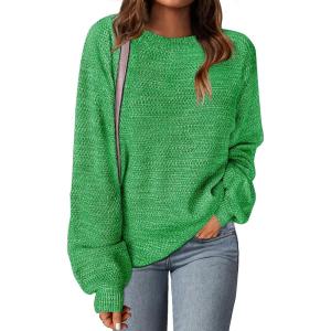 MEROKEETY Sweaters for Women Fall Winter 2026 Oversized Pullover Spring Crew Neck Long Sleeve Heathered Knit Tops(Green)